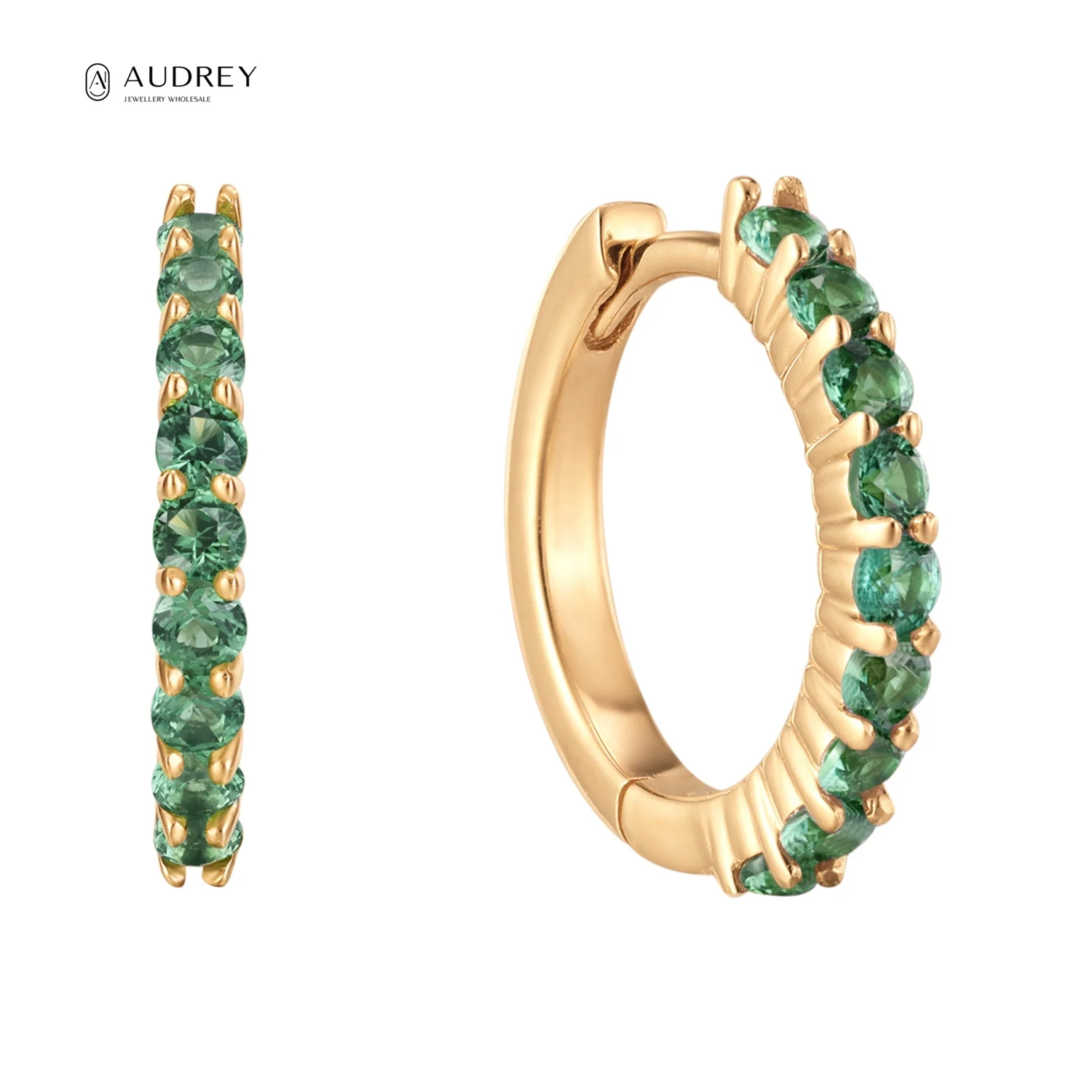 

Audrey May Birthstone Tsavorite Small Huggie Earrings 14k Solid Gold Natural Tsavorite Green Stones Hoop Earrings For Women