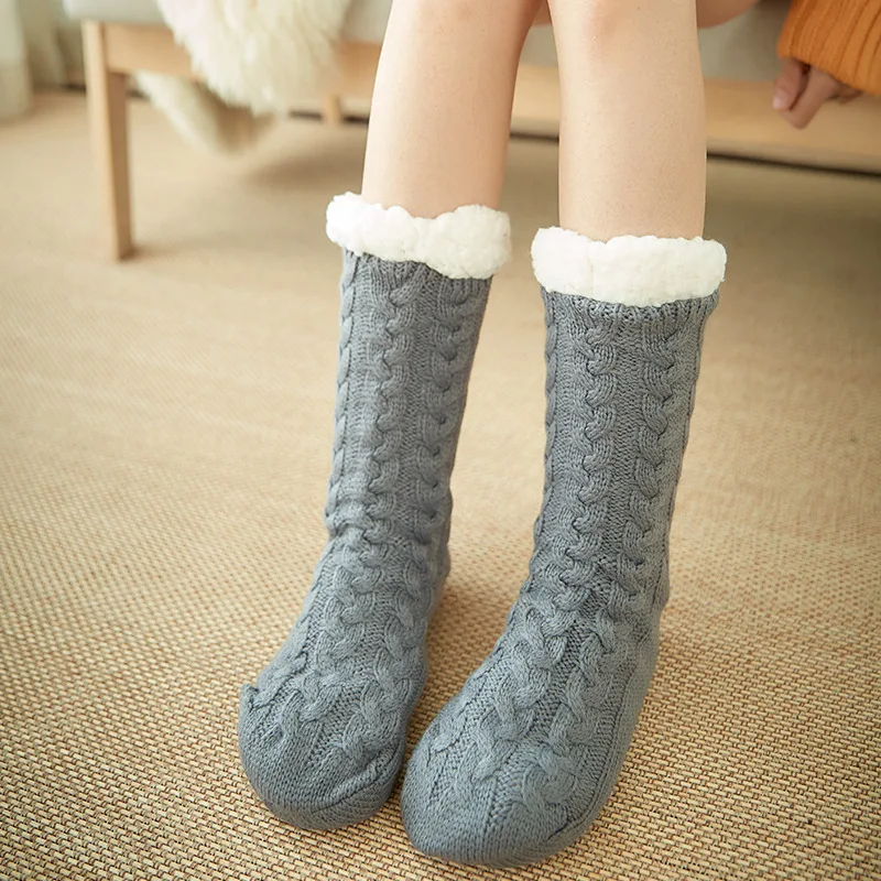 

Soft Thick Warm Snowflake Slipper Socks Winter Knit Fleece Pregnant Women Men Home Office Socks