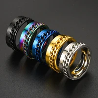 rotatable fidget rings for anxiety stainless steel spinner ring spinning number blue black gold silver chain rings for women men