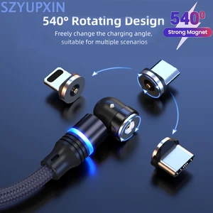 SZYUPXIN LED 540° Rotate Magnetic USB Cable Fast Type C Cable Data Charge Micro USB Cable For iPhon