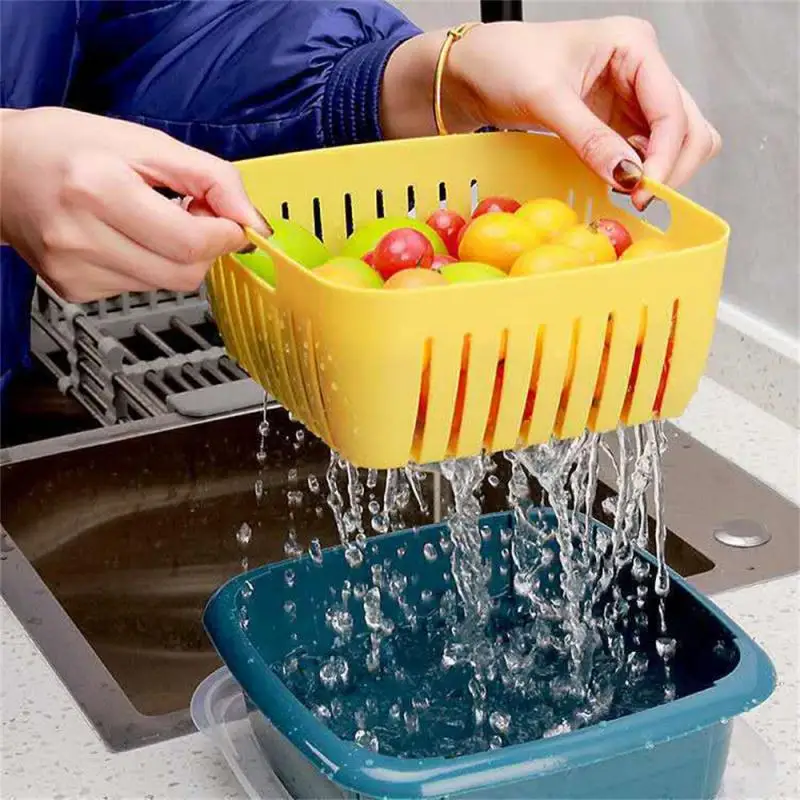 

Household Preservation Preservation Box Plastic Washing Basket Multifunctional Double-layer Draining Basket Organization Storage
