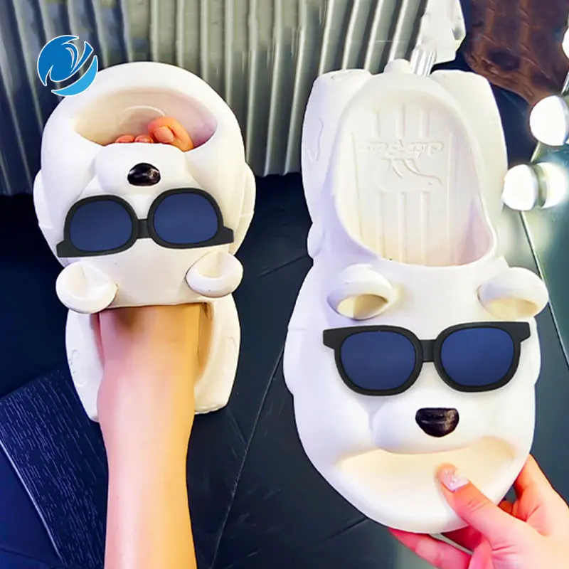 

Mo Dou Women's Slippers EVA Soft Home Shoes Cute Cartoon Sunglasses Bear Non-slip for Outdoors Cozy for Men for Couples Light