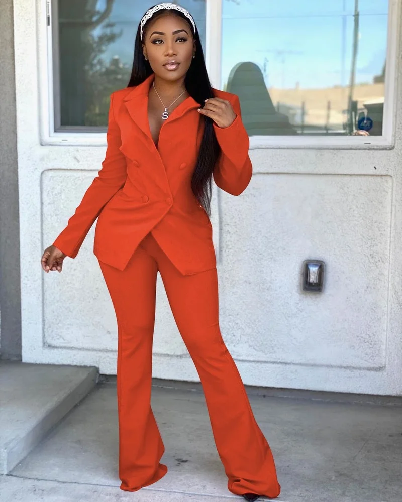 Classic Casual Commute Blazer Suit Two Piece Set Women Solid Color Office Blazer Elastic Band Pant Suits Fashion Trousers OL Set