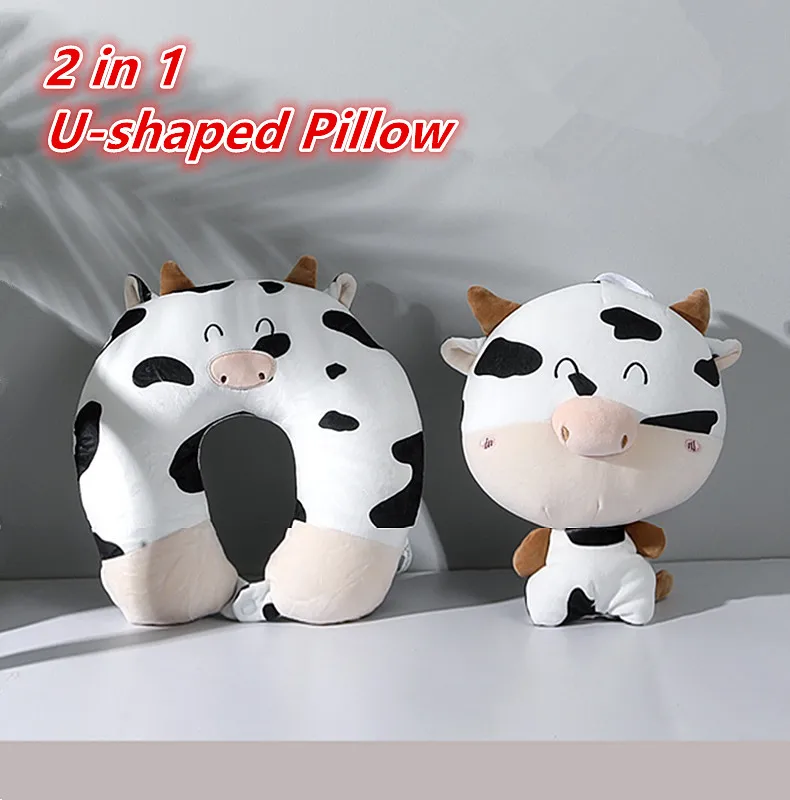

2 in 1 U-shaped Pillow Cartoon Cow Anti Fatigue Foam Granule Deformation Nap Pillow Nordic Style Home Portable Travel Essentials