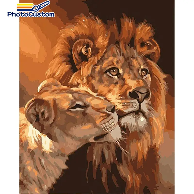 

PhotoCustom Paint By Number Lion Drawing On Canvas Gift DIY Pictures By Numbers Animals Kits Hand Painted Painting Art Home Deco