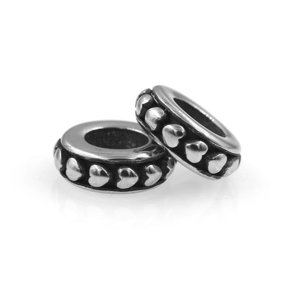 

Круглые бусины-подвески из нержавеющей стали с отверстием 5 мм, сердцем, гравировкой, разделительные бусины, подходят для рукоделия, модное ...