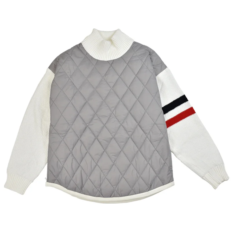 TB THOM Coats Winter Men's Jacket Classic Engineered RWB Stripe Knitted Sleeves Turtleneck Cotton-Padded Patchwork Pullovers