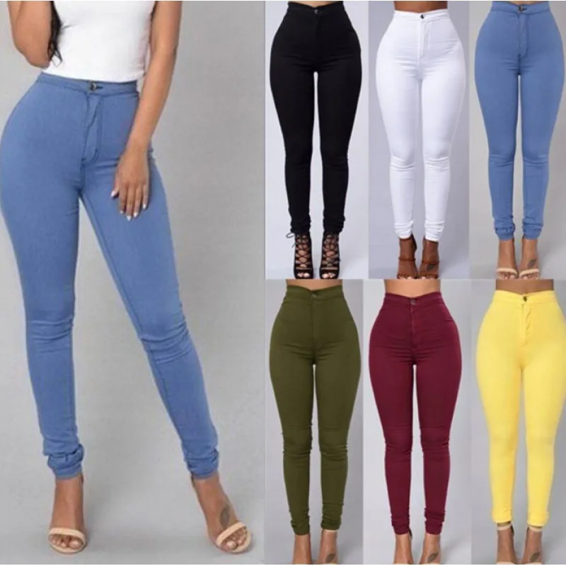 European and American women's clothing 2022 hot stitching high waist skinny pencil pants slim elastic pants