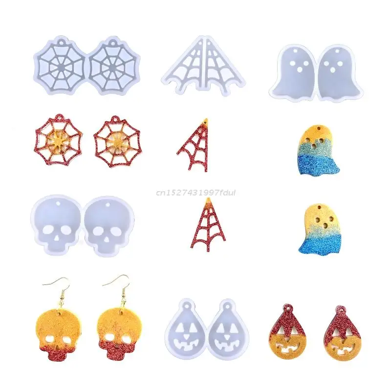 

5Pcs Skull Spider Web Earring Silicone Mold Suitable for Epoxy Resin Diy Craft Backpack Pendant Ornament Jewelry Making