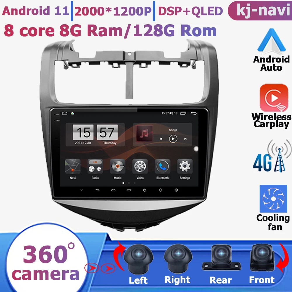 

8 Core Android 11 CARPLAY Car Radio Player GPS Radio Audio For Chevrolet Aveo Sonic 2014 -2018 Stereo Bluetooth 360 Camera FM