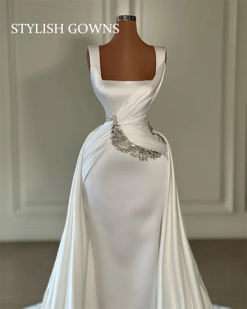 

New Classic Square Neck Wedding Dress 2023 Gorgeous Beaded Evening Gowns Pleats Princsss Bridal Gown Robe De Bal