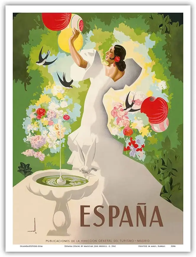 

Espana Spain Dancer With Fountain And Birds Travel Poster Mural Modern Art Print Decoration Room Painting Picture No Frame