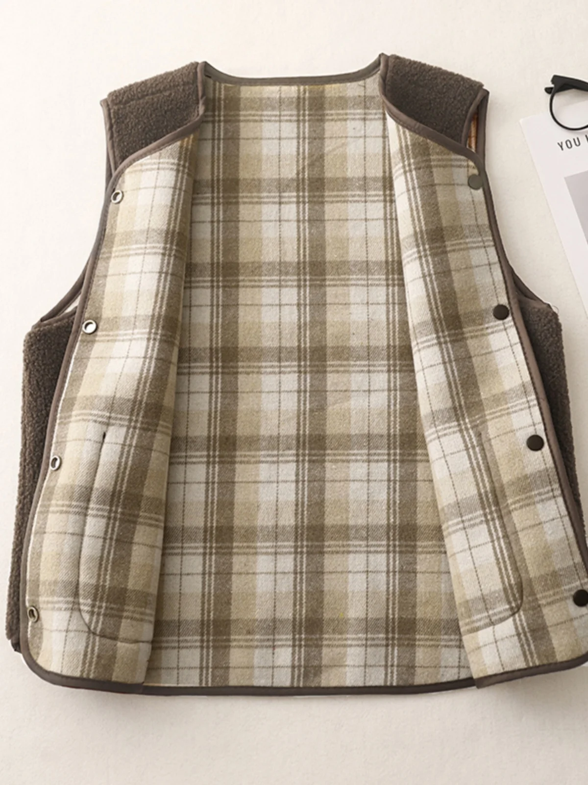 Двусторонняя одежда в стиле ретро клетчатый жилет из овечьей шерсти женский