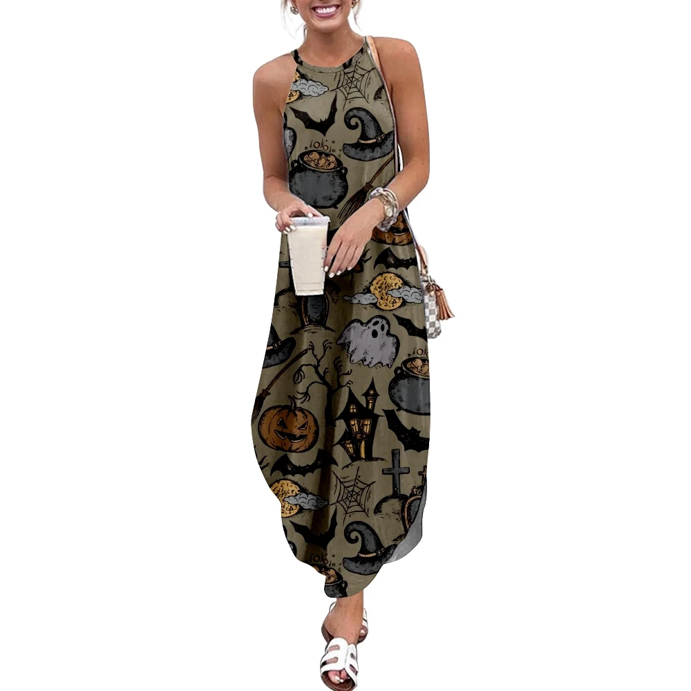 

Женское платье-макси без рукавов, с лямкой на шее