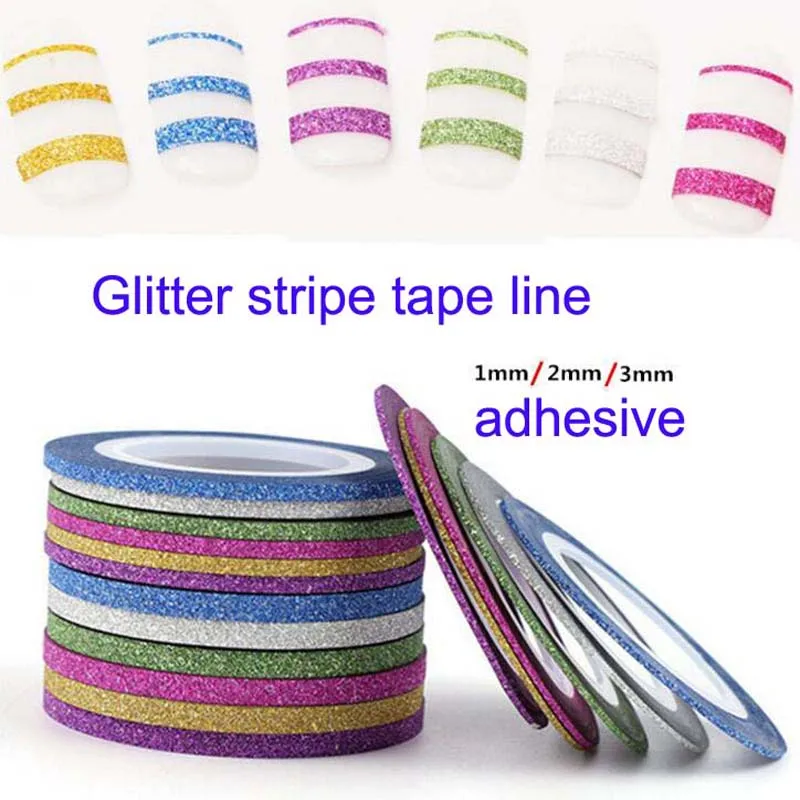 

6 Rolls/Lot Line Stripe 3D Nail Sticker Adhesive Ultra 1mm/2mm/3mm Glitter Stripe Line Tape Sticker Nail Art Decal Scrapbook