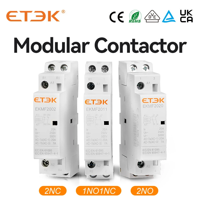 ETEK Din Rail Household Modular AC Contactor 220v Single Phase 2P 2no 2nc 1no 1nc 25A 20A 16A For Automation EKMF