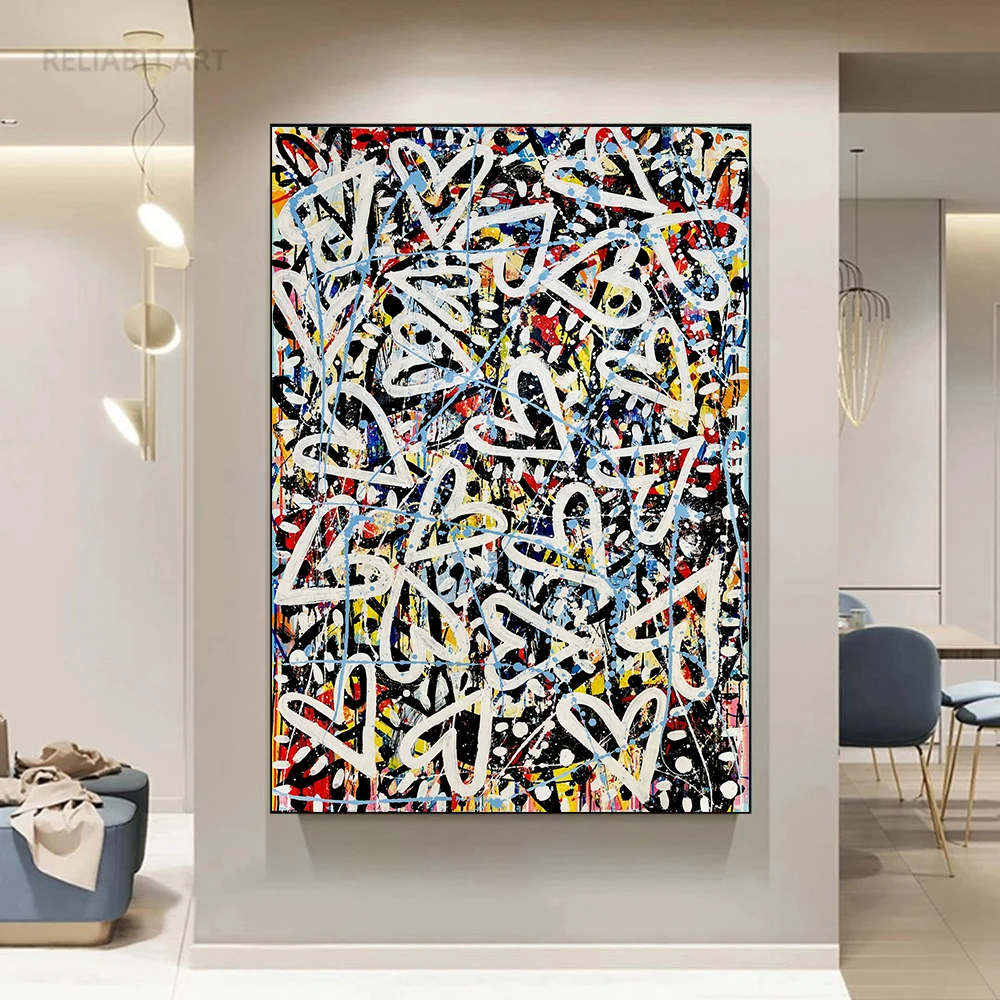 

Abstract Street Art Graffiti Heart Decorative Painting Wall Art Modern Canvas Heart Posters and Prints for Living Room Home