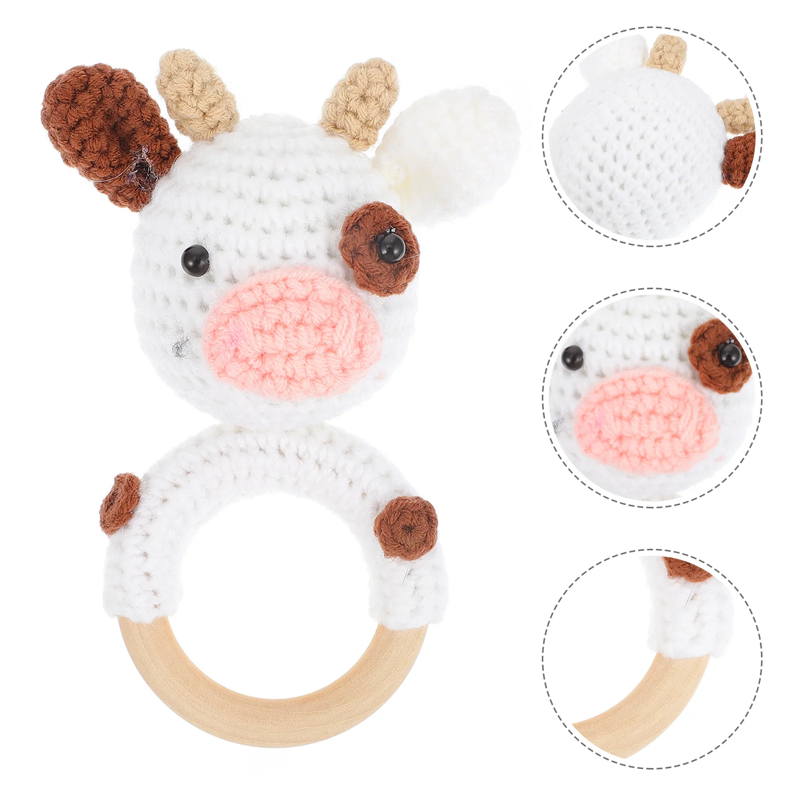 

Stuffed Toys Woven Cow Wood Infant Griping Teething Toy for Boys and Girls