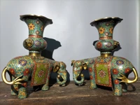 18 tibetan temple collection old bronze cloisonne elephant vase shape incense burner a pair ornament town house exorcism