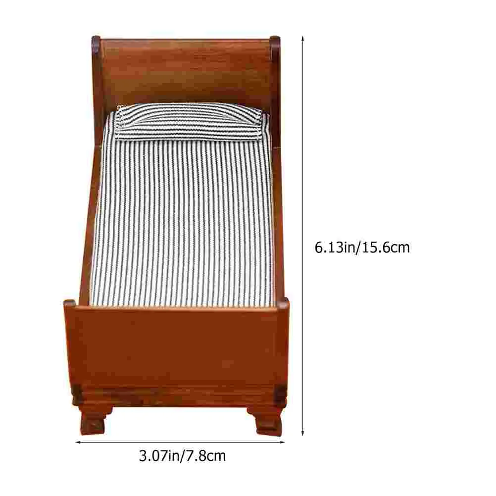 

House Bed Mini Accessories Single Model Furniture Furnishing Adornment Wooden Micro Scene