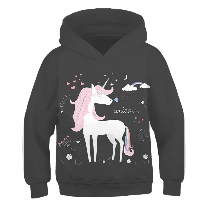 

Толстовки с единорогом для детей 4-14 лет, детская одежда Весенне-осенние толстовки для мальчиков и девочек, повседневные топы с капюшоном и ...