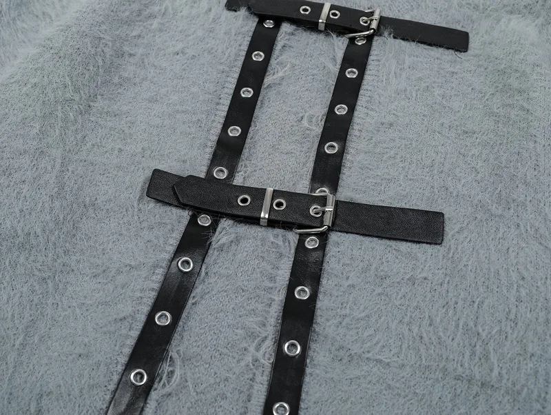 Мужской свободный трикотажный джемпер с кожаным ремешком