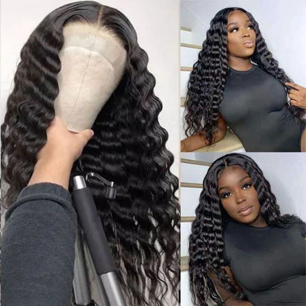 

Synthetic Lace Front Wigs For Black Women Deep Wave Glueless Transparent Lace Wigs Heat Resistant Preplucked Easy Install