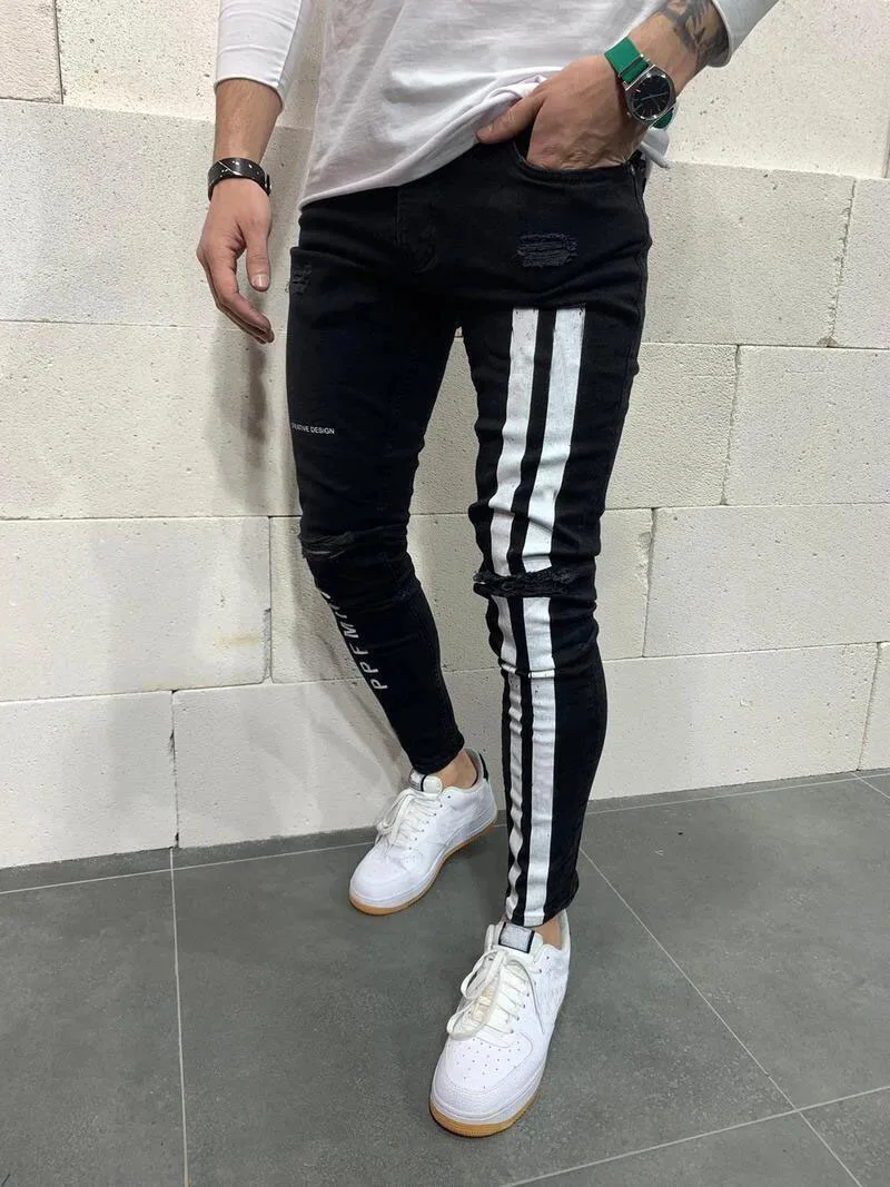 2022 Hot Sale New Fashion Personality Cool Men's Ripped Stretch Skinny Printed Jeans