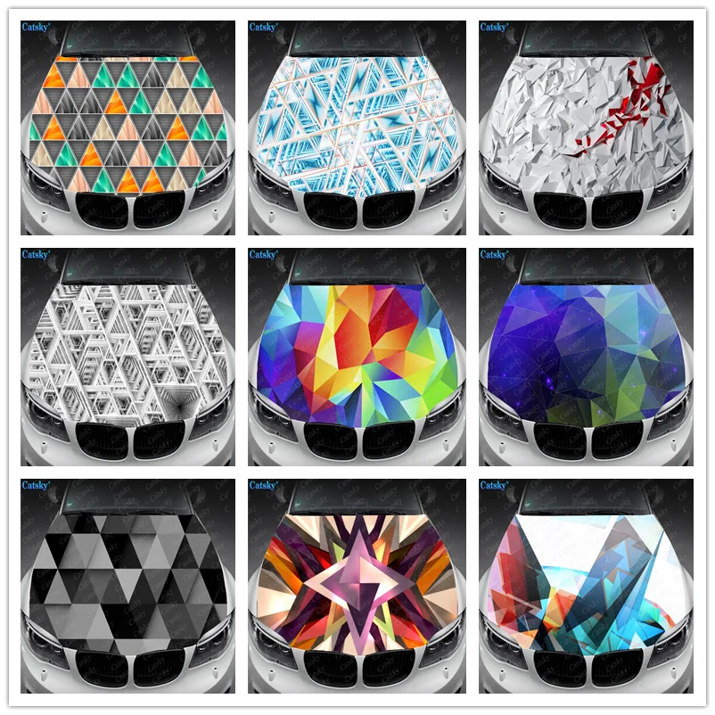 

Abstract Triangle Car Hood Vinyl Stickers Wrap Vinyl Film Engine Cover Decals Sticker on Car Auto Accessories Fit Most Cars