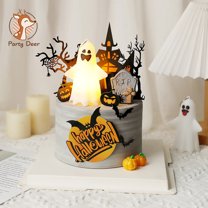 

Светящийся призрак Счастливого Хэллоуина фотография торта гримаса летучая мышь ведьма дети торт Топпер поставки украшения
