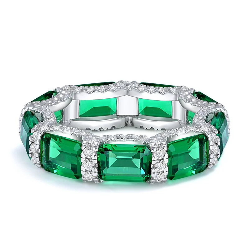 

Anziw Luxury Wedding Band Eternity Ring for Women Silver 925 Emerald Cut 5*7mm Green Cubic Zirconia Gemstone Ring Jewelry