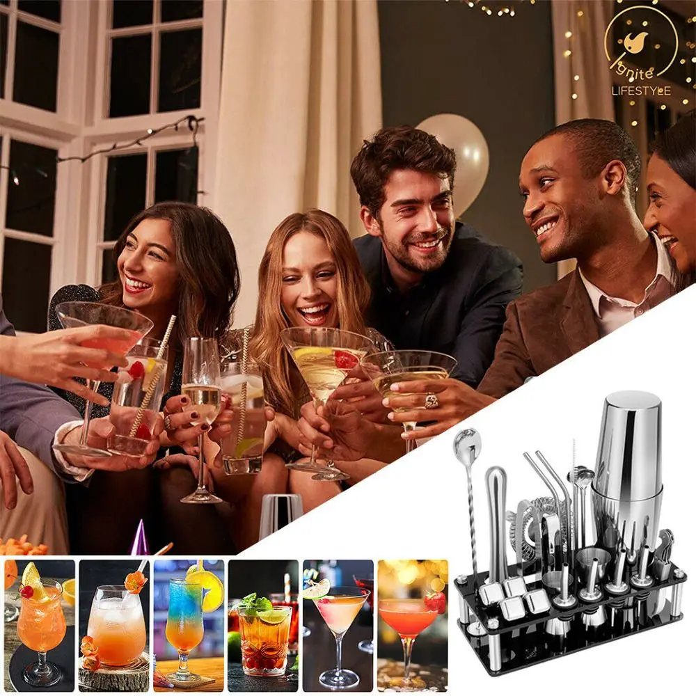 

23pcs Boston Cocktail Shaker Mixer Set Stainless Steel Beverage Drink Making Kit For Home Bar Use Bartender Kit Bars Set Tools