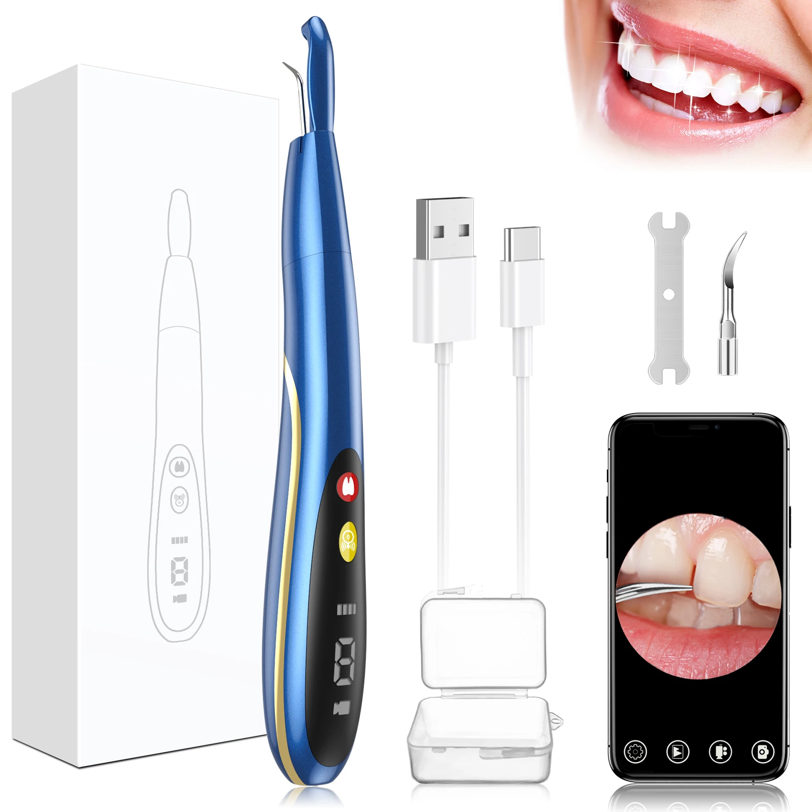 

Mini Visual Ultrasonic Tooth Cleaner Electric Sonic Dental Calculus Scaler Tartar Remover Plaque Stains Cleaning Teeth Whitening