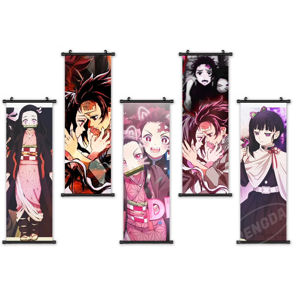 

Print Canvas Posters Home Decoration Cartoon Anime Mural Wall Artwork Demon Slayer Picture Hobby Plastic Scroll Hanging Painting