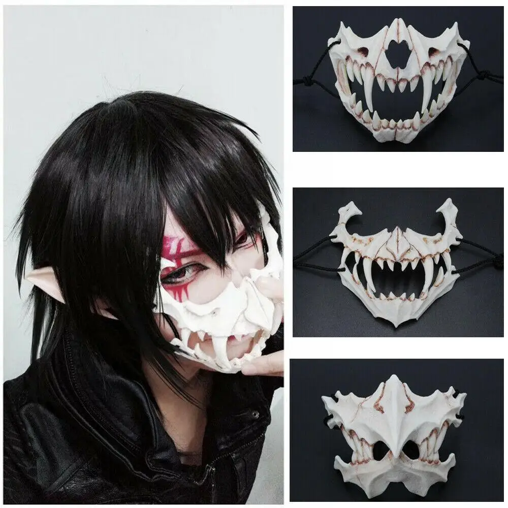 Japanese Dragon God Mask Halloween Latex Werewolf Mask Skull Scary Half Face Mask Masquerade Ball Party Cosplay Props