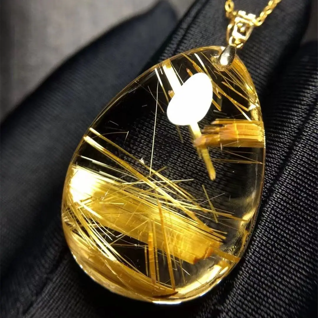 

Подвеска из натурального золота с рутилированным кварцем, ювелирные изделия для женщин, женщин, мужчин, подарок на восстановление богатства, кристаллы 28x21x9 мм, бусины из 18-каратного золота AAAAA