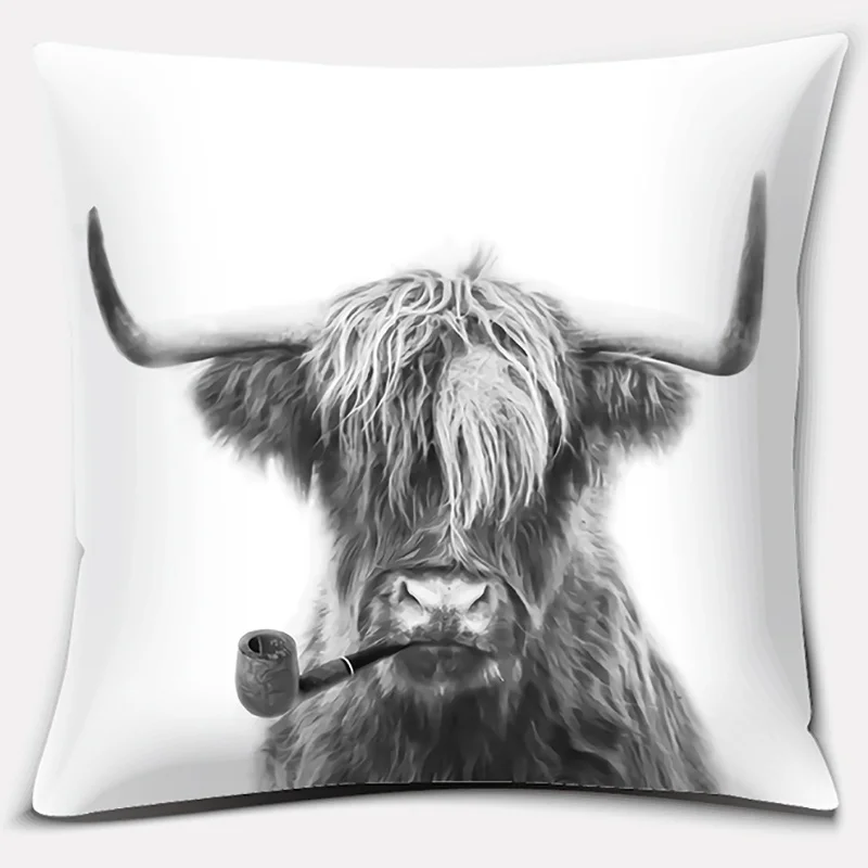 Scottish Highland Cow Pattern Super Soft Pillow Case Sofa Cushion Cover Home Decorative Pillow Throw Scottish Pillows Cojines
