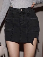fashion hot sexy women denim mini skirt streetwear ladies package hip clubwear simple female clothes black