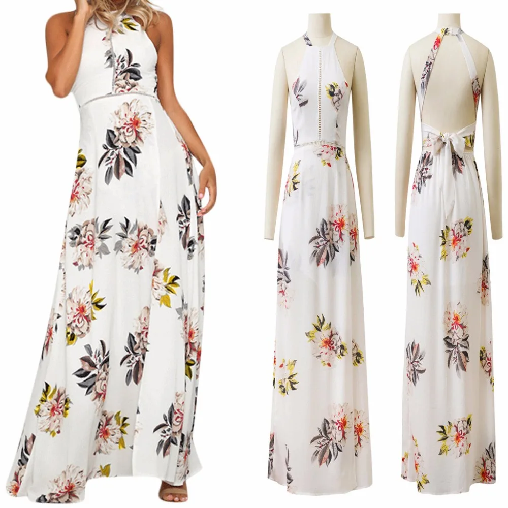 Женское богемное Платье макси с открытой спиной длинное пляжное платье