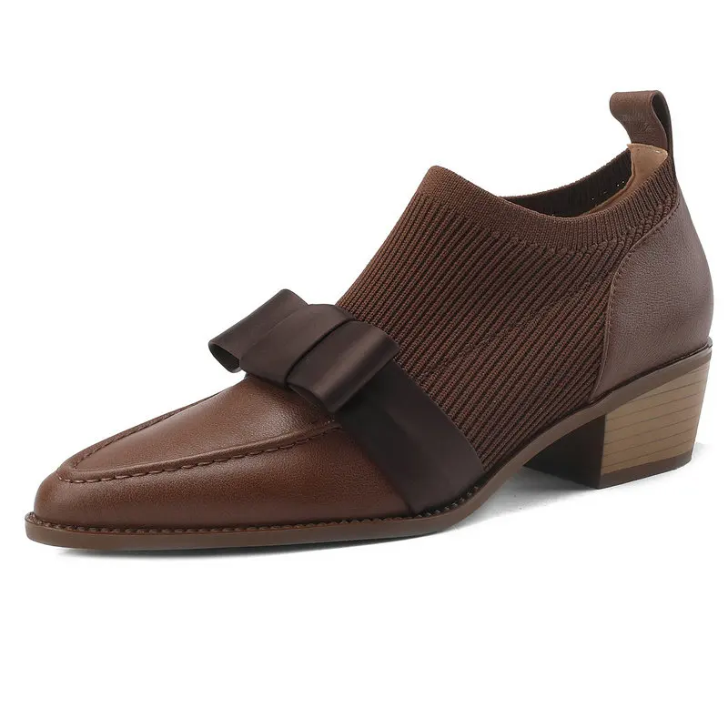 

Basic Women Pumps Spring Autumn Genuine Leather Med Heels Elegant Butterfly Knot Shoes Woman Office Ladies Party Casual