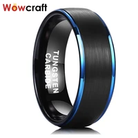 stockable 8mm blue tungsten black wedding rings for men women fashion promise finger engagement band comfort fit