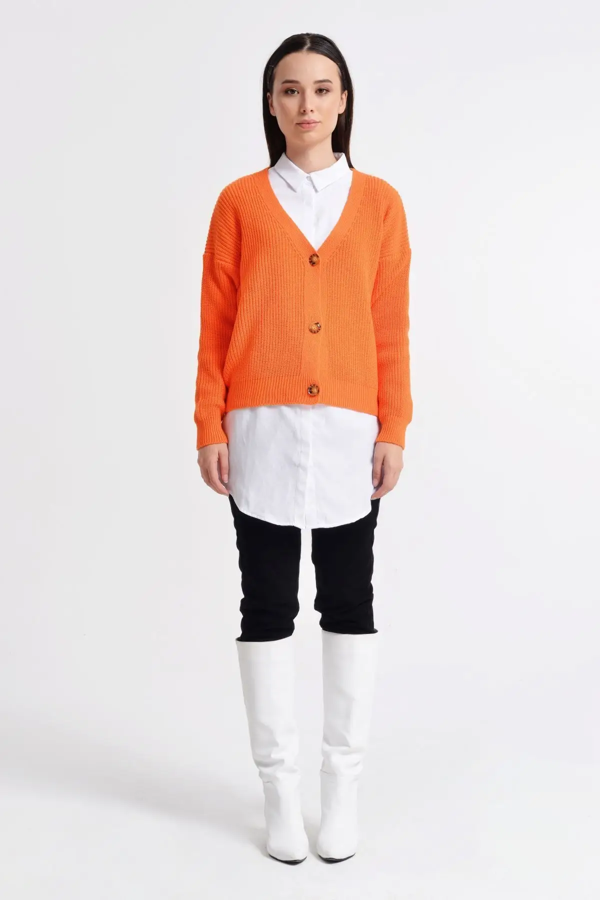 

Women's Cardigan Knitted Short Jacket - Orange Casual Knitted Quality Fashion Sweaters Loose Jumper