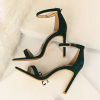 2022 women 10cm high heels flock stripper sandals female fetish strappy red shoes lady valentine green summer classic sexy pumps