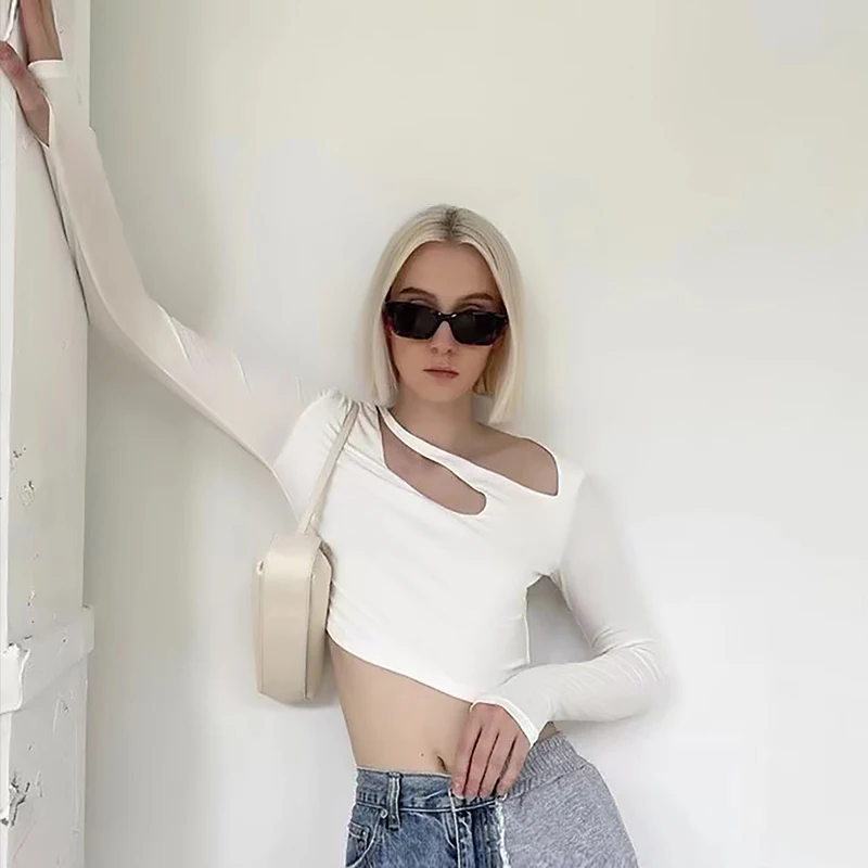 

New European & American Clothing Female Singer Stage Performance Tops Jazz Dance Clothes Round Neck Long Sleeve Shirts DWY7626
