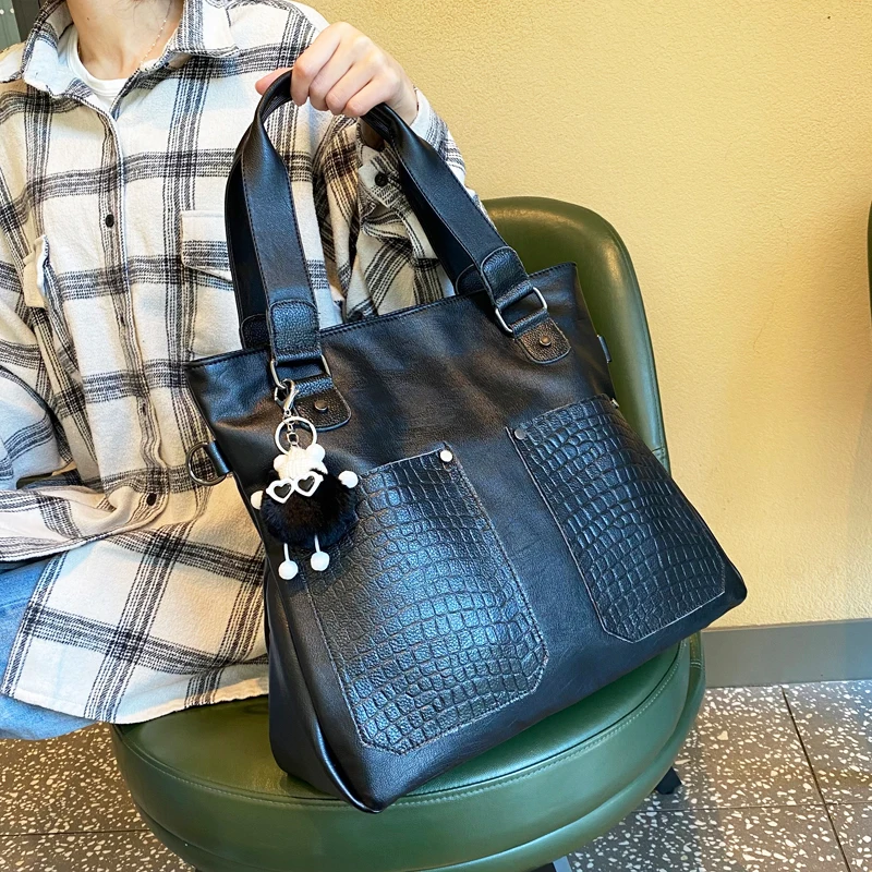 

Genuine Leather Tote Bags for Women Luxury Designer Handbags Black Office Ladies Hand Bag Large Capacity Shopper Bags