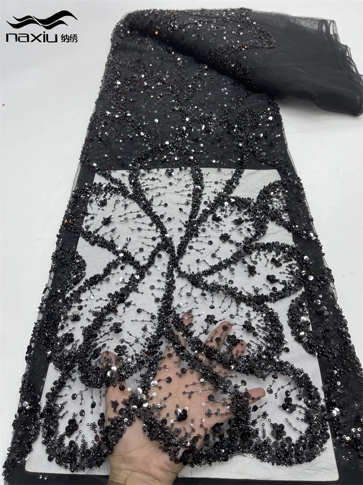 Африканская кружевная ткань Madison французская сетчатая с блестками 2024