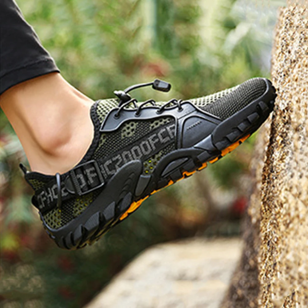 

Мужские слипоны для восхождения Нескользящие сетчатые кроссовки дышащие быстросохнущие эластичные шнурки удобные для пеших прогулок и ве...