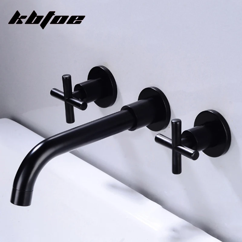 

Латунный настенный смеситель для раковины в ванную комнату, кран с двойной ручкой для раковины, современный черный/золотой кран для горячей...