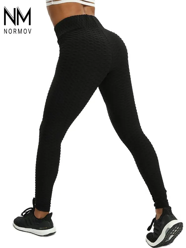 

NORMOV Solid Push Up Leggings Women Seamless High Waist Bubble Pants Women Workout Skinny Elastic Gym Fitness Leggings Female
