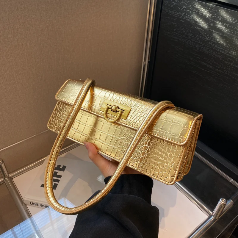 Women's Handbag 2023 New Fashion Shoulder Bag Crocodile Pattern Handbag Bright Face Stick Bag Clutch Banquet Bag